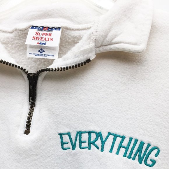 VTG Jerzees Super Sweats Unisex Sweatshirt White Cotton EVERYTHING 1/4 Zip M USA - Picture 3 of 6